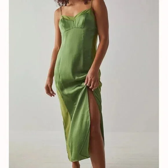 mother of the bride emerald green dress Lucia Soft Satin Slip Midi Dress